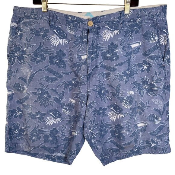 Tommy‎ Bahama Mens Shorts Size 40 100% Linen Blue Tropical Cocktail Print EUC - Picture 1 of 11
